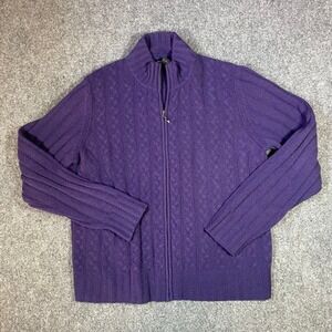 Philosophy Dane Lewis Cardigan Sweater Womens XL Purple 100% Cashmere Cable Knit